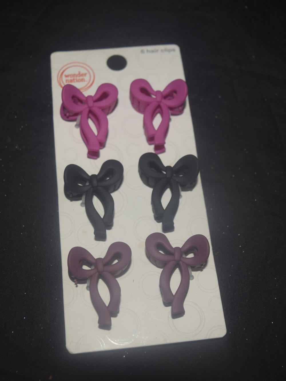 wonder nation Bow Hair Clips in Pink, Black, Plum - 6 Pack